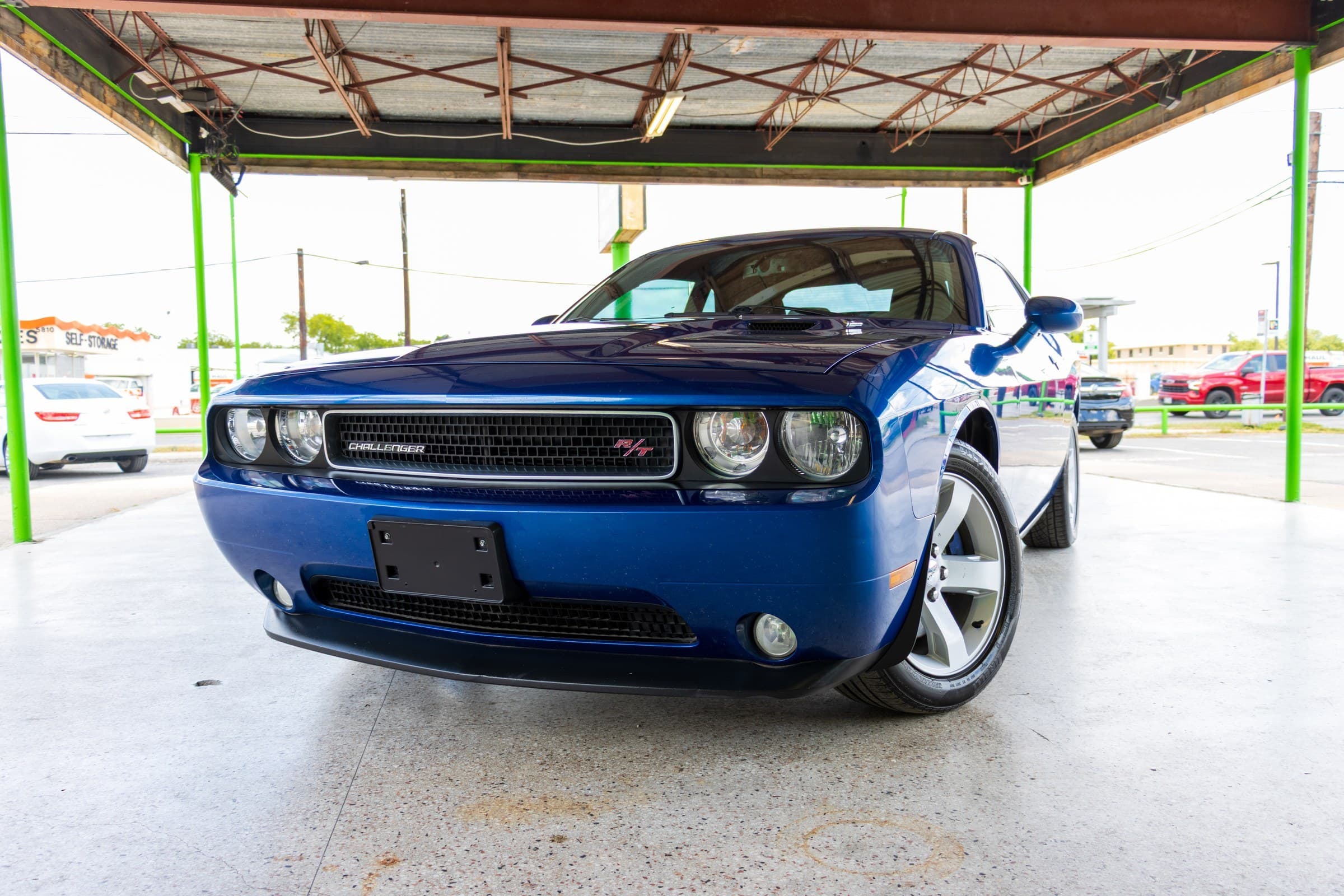 2012 Dodge Challenger R/T in blue, front three-quarter view